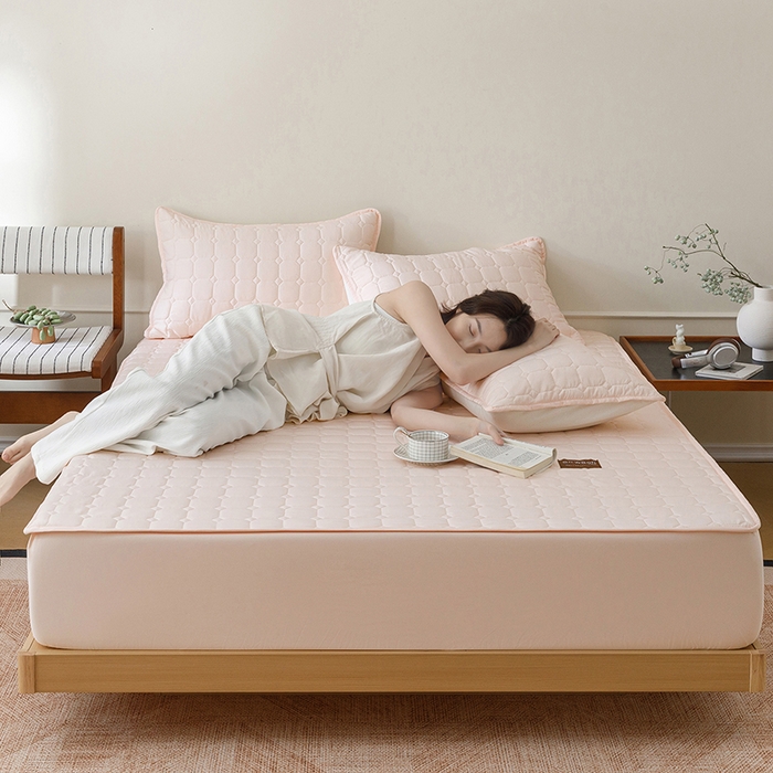 91家纺网 家纺一手货源 找家纺 胜权家纺 2026新款A类雪融丝凉感夹棉床笠可调节松紧活扣凉席 雪融丝-芳华玉