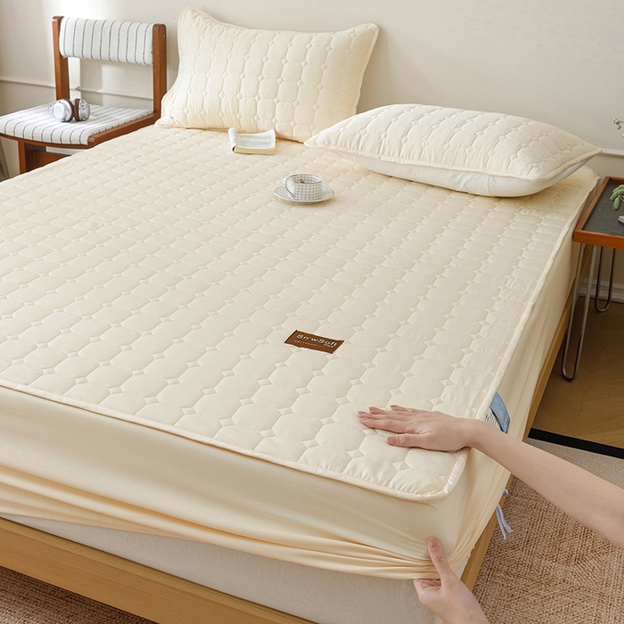 91家纺网 家纺一手货源 找家纺 胜权家纺 2026新款A类雪融丝凉感夹棉床笠可调节松紧活扣凉席 雪融丝-东方黄