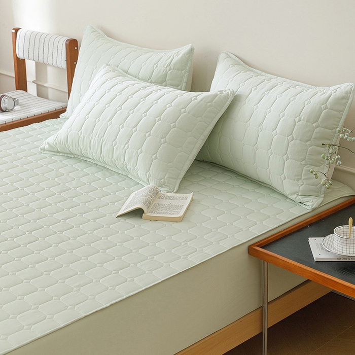 91家纺网 家纺一手货源 找家纺 胜权家纺 2026新款A类雪融丝凉感夹棉床笠可调节松紧活扣凉席 雪融丝-奶昔绿