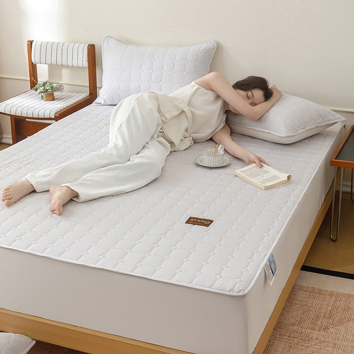 91家纺网 家纺一手货源 找家纺 胜权家纺 2026新款A类雪融丝凉感夹棉床笠可调节松紧活扣凉席 雪融丝-洛洛灰