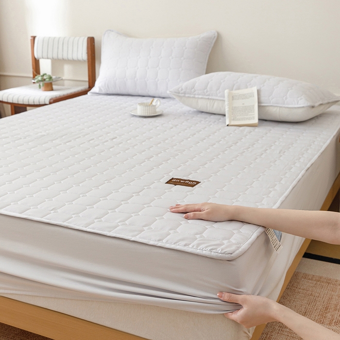 91家纺网 家纺一手货源 找家纺 胜权家纺 2026新款A类雪融丝凉感夹棉床笠可调节松紧活扣凉席 雪融丝-洛洛灰