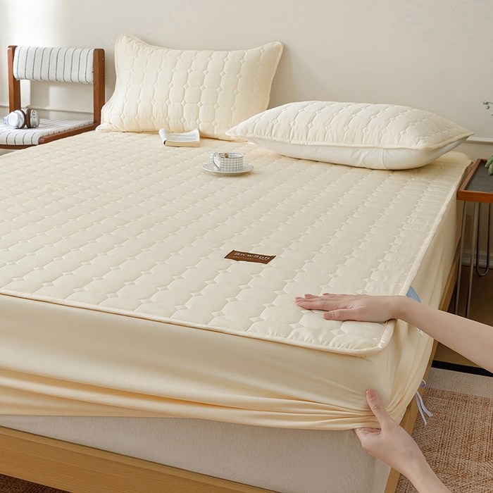 91家纺网 家纺一手货源 找家纺 胜权家纺 2026新款A类雪融丝凉感夹棉床笠可调节松紧活扣凉席 雪融丝-东方黄