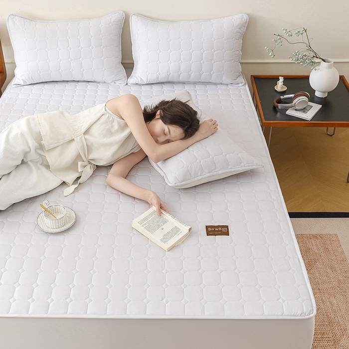 91家纺网 家纺一手货源 找家纺 胜权家纺 2026新款A类雪融丝凉感夹棉床笠可调节松紧活扣凉席 雪融丝-洛洛灰