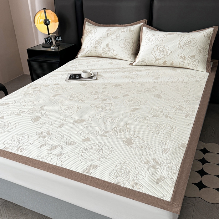 91家纺网 家纺一手货源 找家纺 凯罗 2026新款凉豆豆简约时尚风凉感豆豆凉席床席床笠-床席款 曼塔玫瑰-奶咖