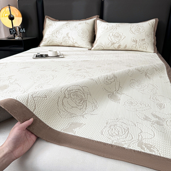 91家纺网 家纺一手货源 找家纺 凯罗 2026新款凉豆豆简约时尚风凉感豆豆凉席床席床笠-床席款 曼塔玫瑰-奶咖