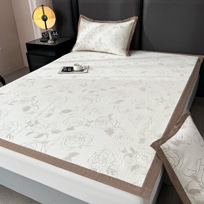 91家纺网 家纺一手货源 找家纺 凯罗 2026新款凉豆豆简约时尚风凉感豆豆凉席床席床笠-床席款 曼塔玫瑰-奶咖