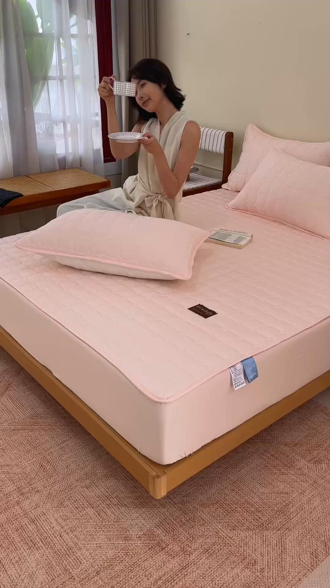 91家纺网 家纺一手货源 找家纺 胜权家纺 2026新款A类雪融丝凉感夹棉床笠可调节松紧活扣凉席 雪融丝-芳华玉