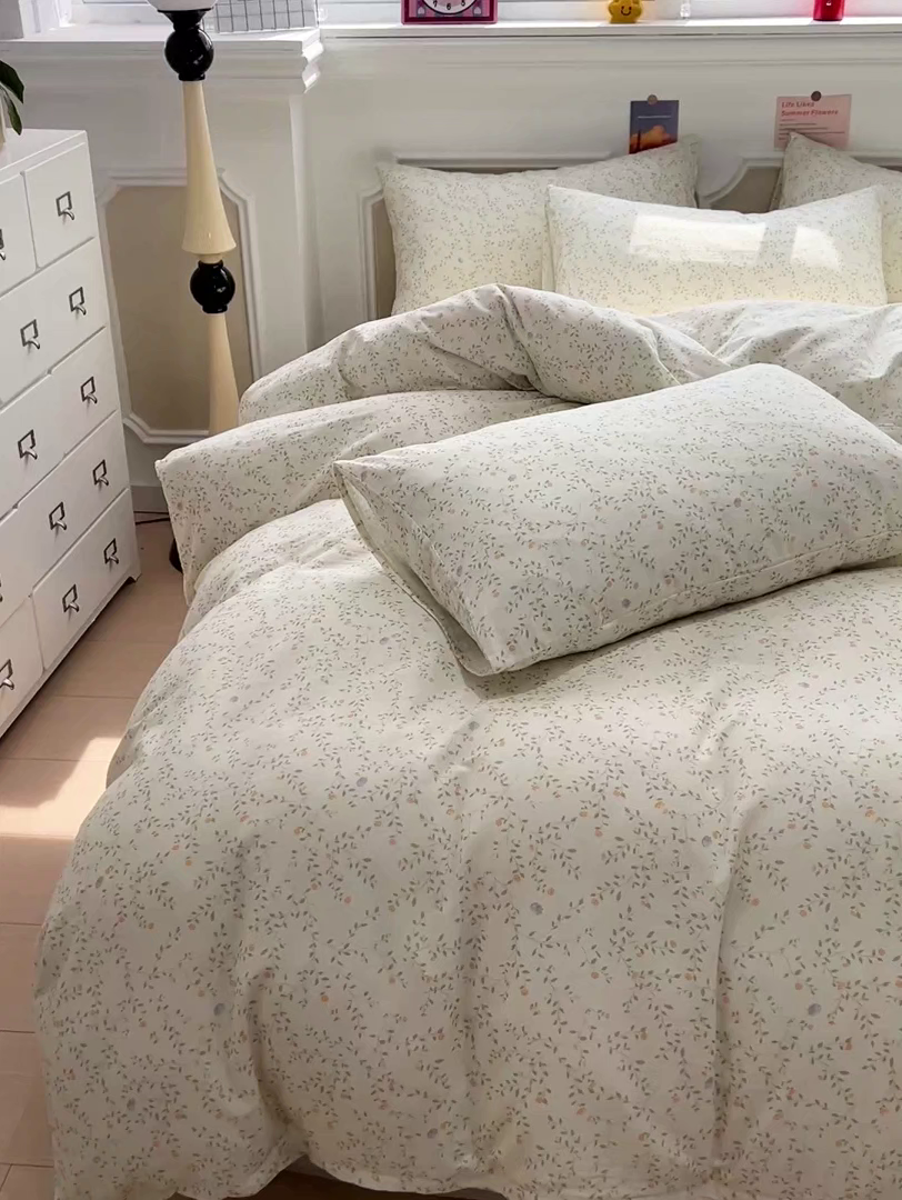 91家纺网 家纺一手货源 找家纺 亿梵家居 2026新款A类母婴级有氧纯棉印花双面全棉双层纱四件套-床拍图风晚