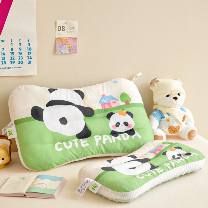 91家纺网 家纺一手货源 找家纺 鱼宝 2026新款A类全棉40S数码印花原创大版卡通豆豆枕枕头枕芯 熊猫