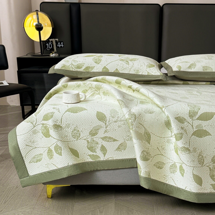 91家纺网 家纺一手货源 找家纺 凯罗 2026新款凉豆豆简约时尚风凉感豆豆凉席床席床笠-床席款 夏叶-碧绿