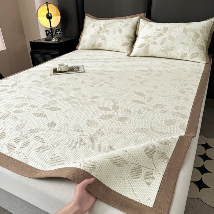 91家纺网 家纺一手货源 找家纺 凯罗 2026新款凉豆豆简约时尚风凉感豆豆凉席床席床笠-床席款 夏叶-奶咖