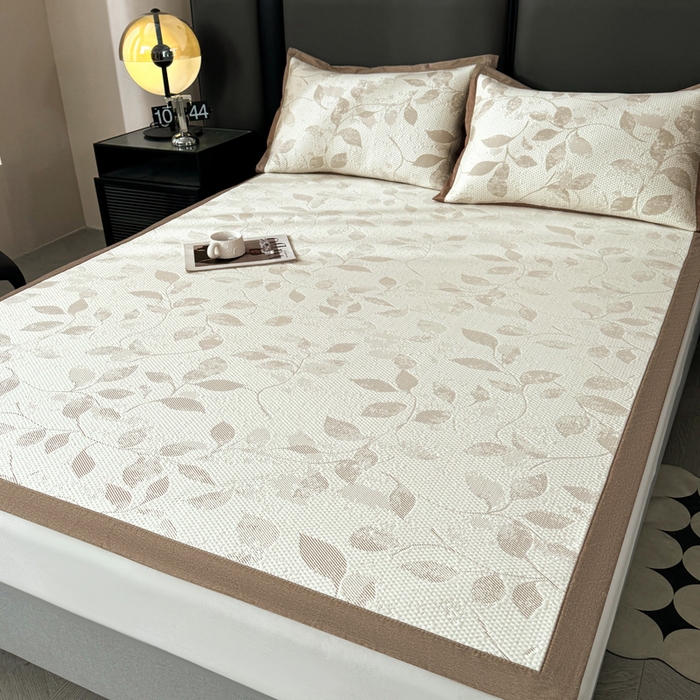 91家纺网 家纺一手货源 找家纺 凯罗 2026新款凉豆豆简约时尚风凉感豆豆凉席床席床笠-床席款 夏叶-奶咖