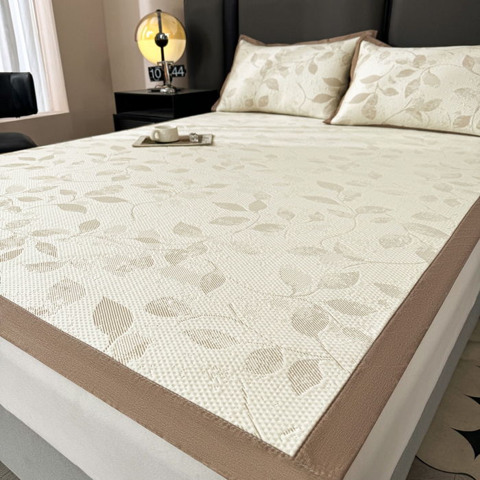 91家纺网 家纺一手货源 找家纺 凯罗 2026新款凉豆豆简约时尚风凉感豆豆凉席床席床笠-床席款 夏叶-奶咖