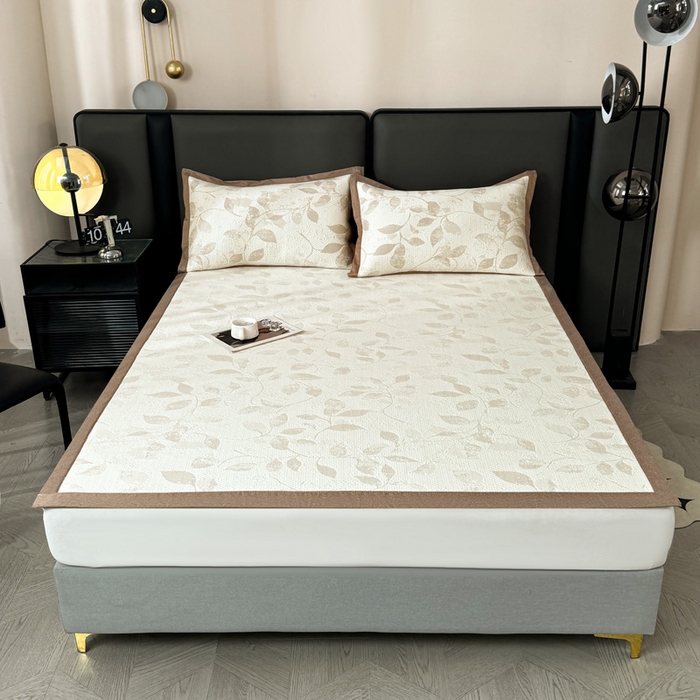 91家纺网 家纺一手货源 找家纺 凯罗 2026新款凉豆豆简约时尚风凉感豆豆凉席床席床笠-床席款 夏叶-奶咖