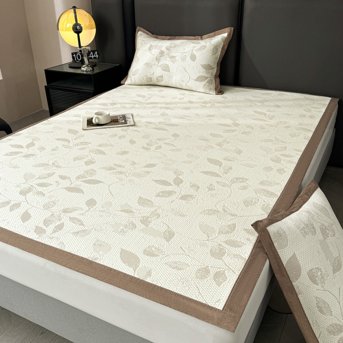 91家纺网 家纺一手货源 找家纺 凯罗 2026新款凉豆豆简约时尚风凉感豆豆凉席床席床笠-床席款 夏叶-奶咖