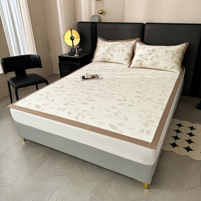 91家纺网 家纺一手货源 找家纺 凯罗 2026新款凉豆豆简约时尚风凉感豆豆凉席床席床笠-床席款 夏叶-奶咖