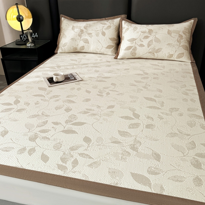 91家纺网 家纺一手货源 找家纺 凯罗 2026新款凉豆豆简约时尚风凉感豆豆凉席床席床笠-床席款 夏叶-奶咖