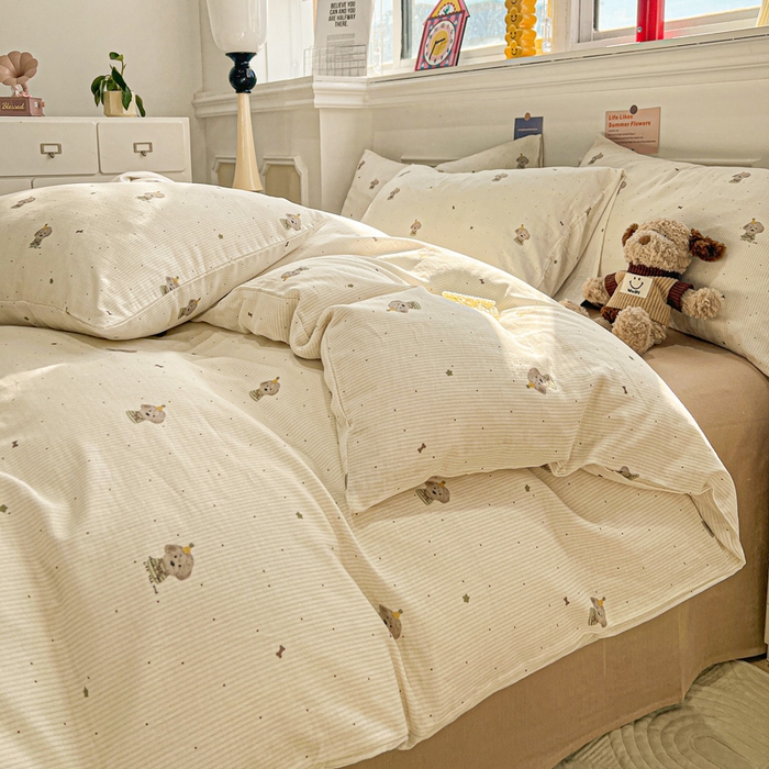 91家纺网 家纺一手货源 找家纺 亿梵家居 2026新款A类母婴级有氧纯棉印花双面全棉双层纱四件套-床拍图柯基