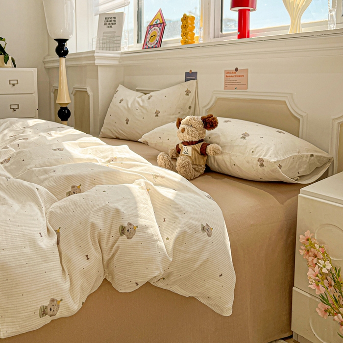 91家纺网 家纺一手货源 找家纺 亿梵家居 2026新款A类母婴级有氧纯棉印花双面全棉双层纱四件套-床拍图柯基