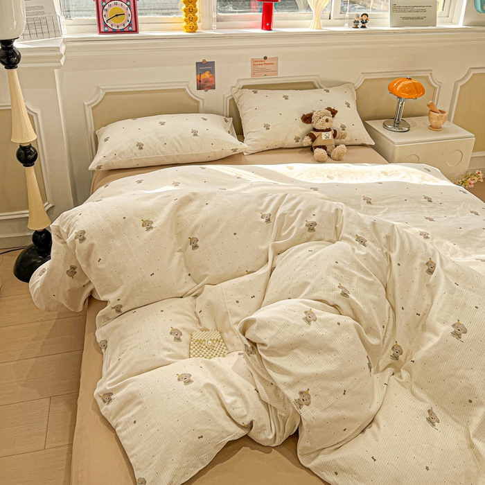 91家纺网 家纺一手货源 找家纺 亿梵家居 2026新款A类母婴级有氧纯棉印花双面全棉双层纱四件套-床拍图柯基