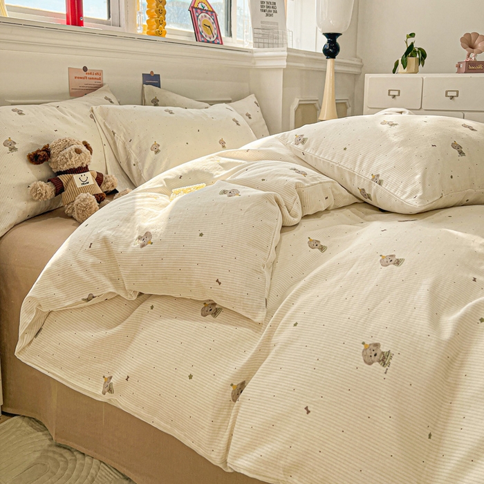 91家纺网 家纺一手货源 找家纺 亿梵家居 2026新款A类母婴级有氧纯棉印花双面全棉双层纱四件套-床拍图柯基