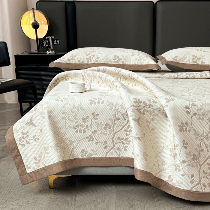 91家纺网 家纺一手货源 找家纺 凯罗 2026新款凉豆豆简约时尚风凉感豆豆凉席床席床笠-床席款 纤藤集-奶咖