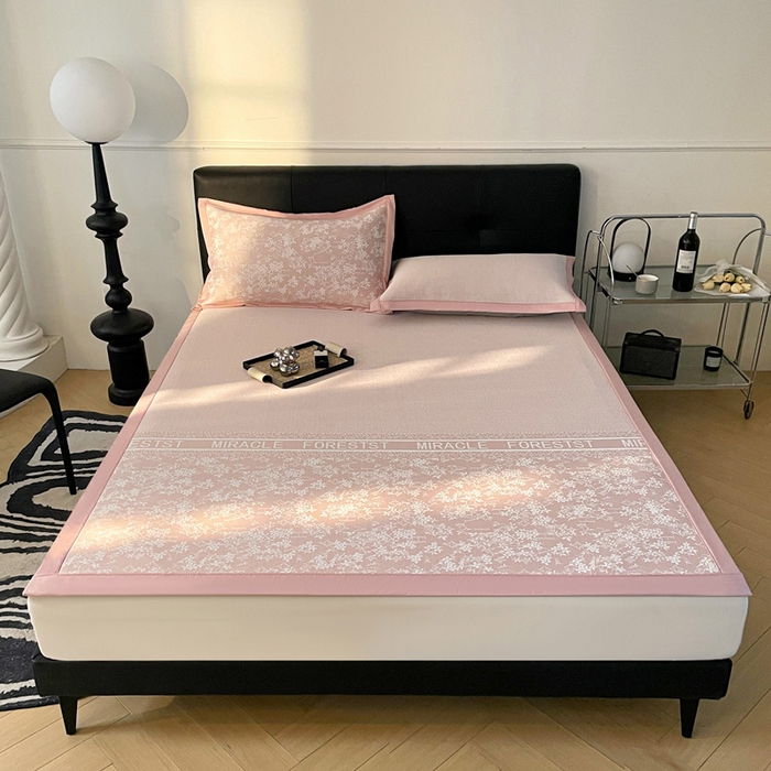 91家纺网 家纺一手货源 找家纺 （总）凯罗 2026新款凉感提花冰丝床笠床席三件套冰感抗菌床席床笠三件套--床席款