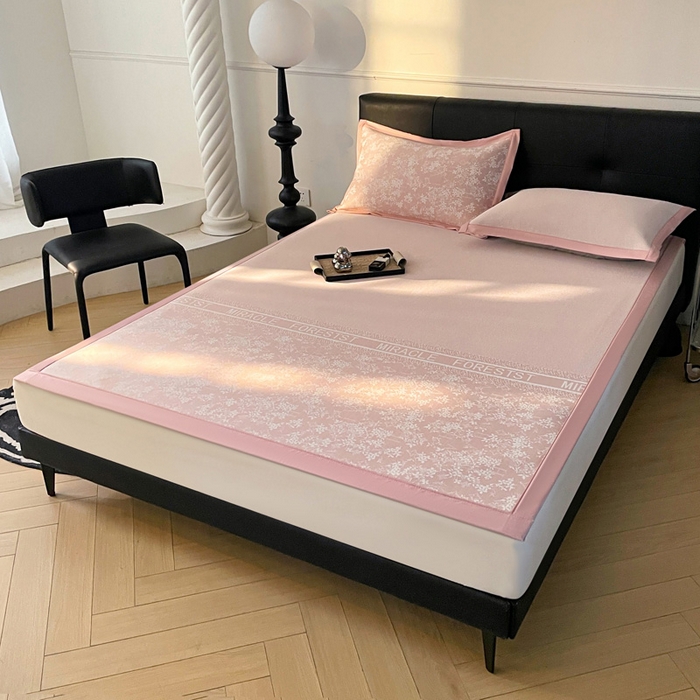 91家纺网 家纺一手货源 找家纺 （总）凯罗 2026新款凉感提花冰丝床笠床席三件套冰感抗菌床席床笠三件套--床席款