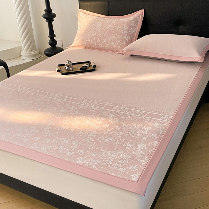 91家纺网 家纺一手货源 找家纺 （总）凯罗 2026新款凉感提花冰丝床笠床席三件套冰感抗菌床席床笠三件套--床席款