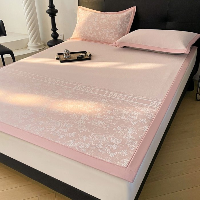 91家纺网 家纺一手货源 找家纺 （总）凯罗 2026新款凉感提花冰丝床笠床席三件套冰感抗菌床席床笠三件套--床席款