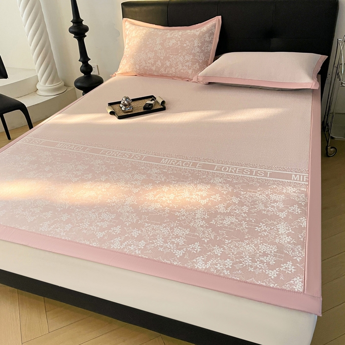 91家纺网 家纺一手货源 找家纺 （总）凯罗 2026新款凉感提花冰丝床笠床席三件套冰感抗菌床席床笠三件套--床席款