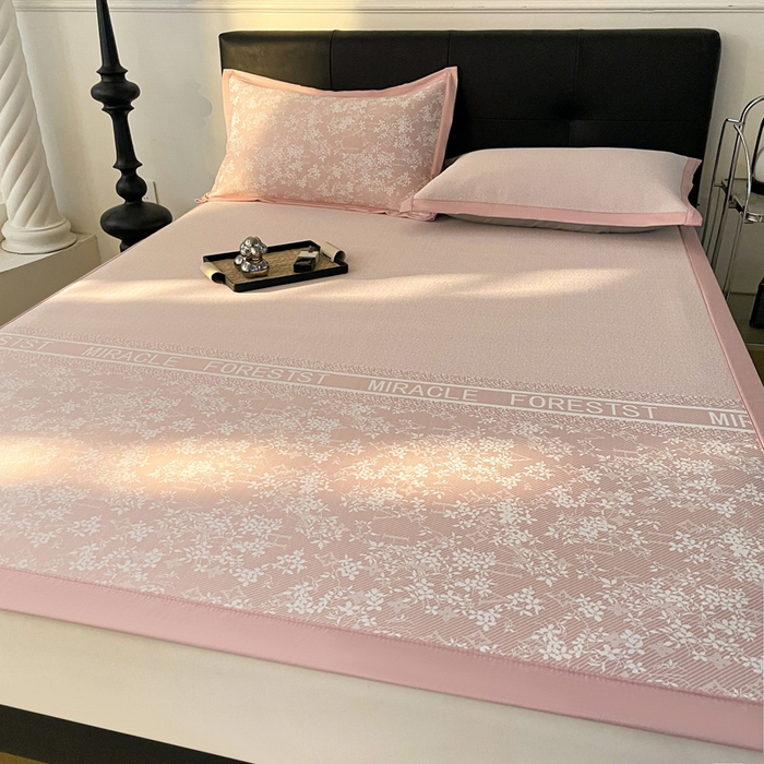 91家纺网 家纺一手货源 找家纺 （总）凯罗 2026新款凉感提花冰丝床笠床席三件套冰感抗菌床席床笠三件套--床席款