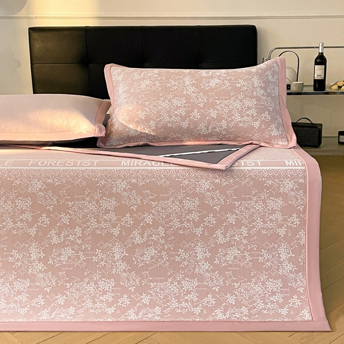 91家纺网 家纺一手货源 找家纺 （总）凯罗 2026新款凉感提花冰丝床笠床席三件套冰感抗菌床席床笠三件套--床席款