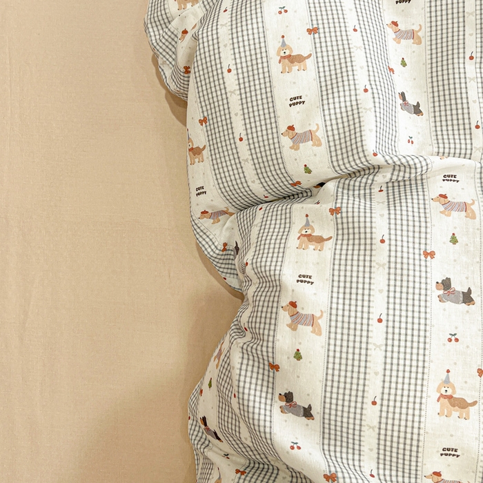 亿梵家居 2026新款A类母婴级有氧纯棉印花双面全棉双层纱四件套-床拍图浅条小狗