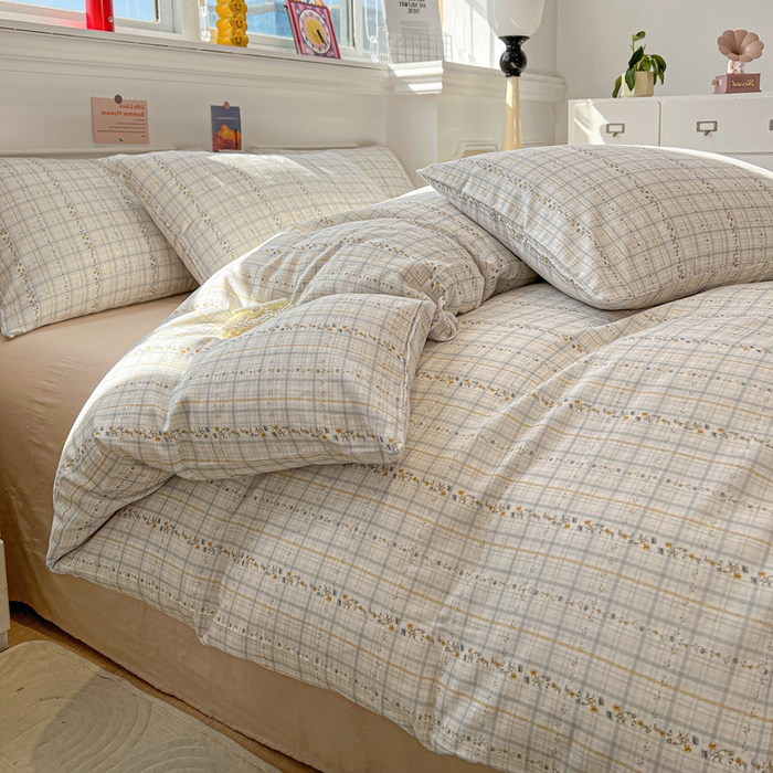 91家纺网 家纺一手货源 找家纺 亿梵家居 2026新款A类母婴级有氧纯棉印花双面全棉双层纱四件套-床拍图浅韵