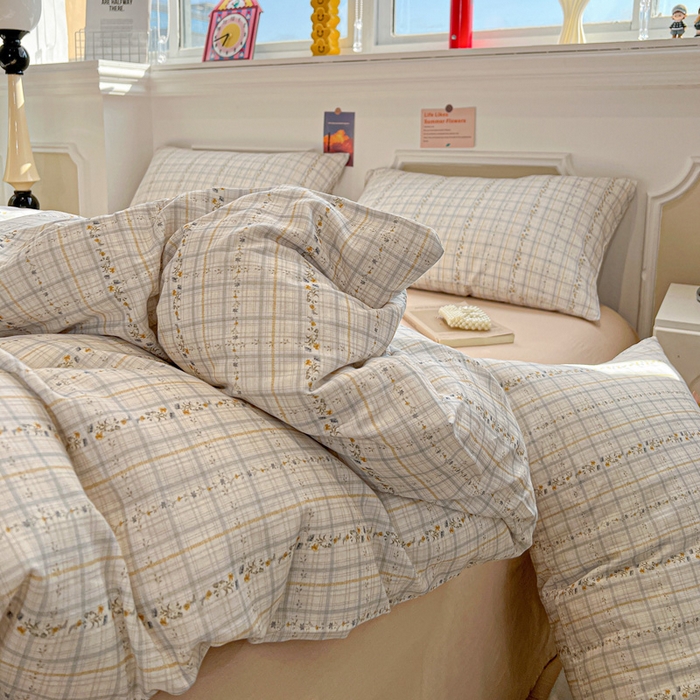 91家纺网 家纺一手货源 找家纺 亿梵家居 2026新款A类母婴级有氧纯棉印花双面全棉双层纱四件套-床拍图浅韵