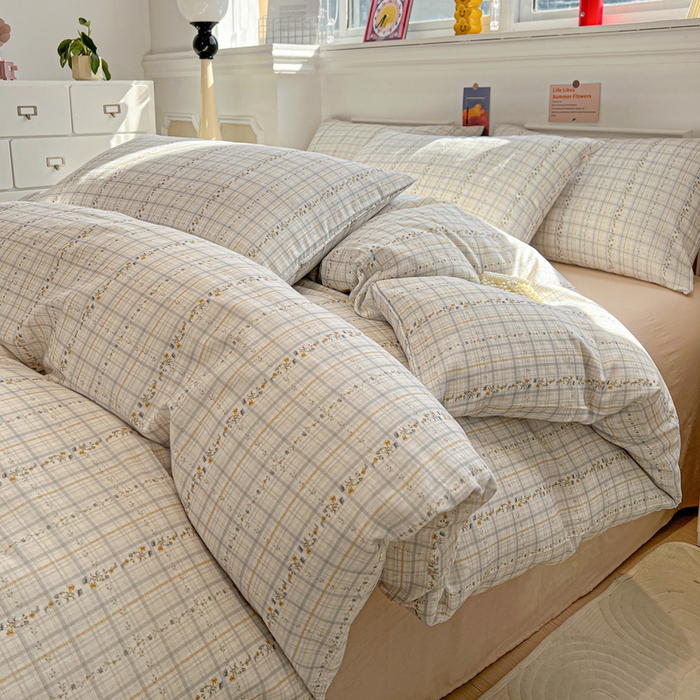 91家纺网 家纺一手货源 找家纺 亿梵家居 2026新款A类母婴级有氧纯棉印花双面全棉双层纱四件套-床拍图浅韵