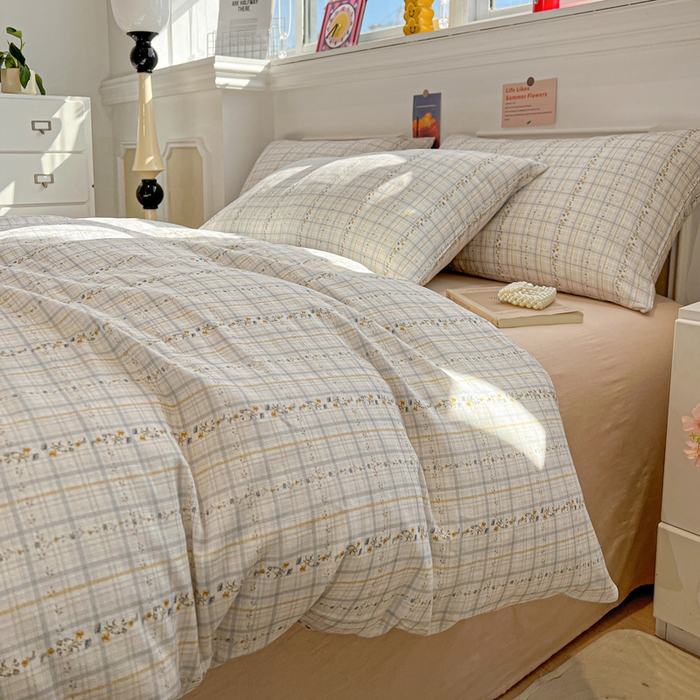 91家纺网 家纺一手货源 找家纺 亿梵家居 2026新款A类母婴级有氧纯棉印花双面全棉双层纱四件套-床拍图浅韵