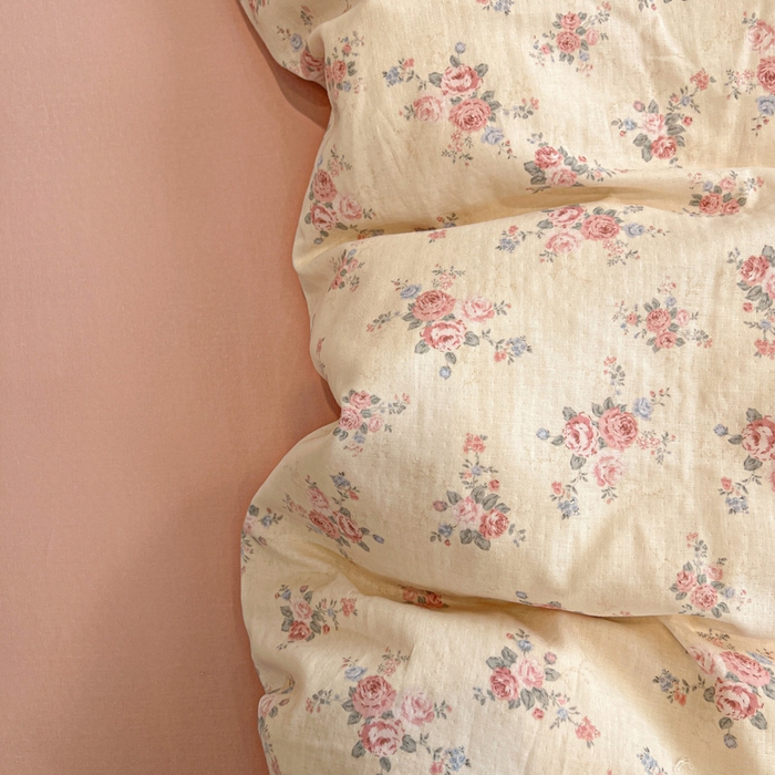 亿梵家居 2026新款A类母婴级有氧纯棉印花双面全棉双层纱四件套-床拍图山花漫-米