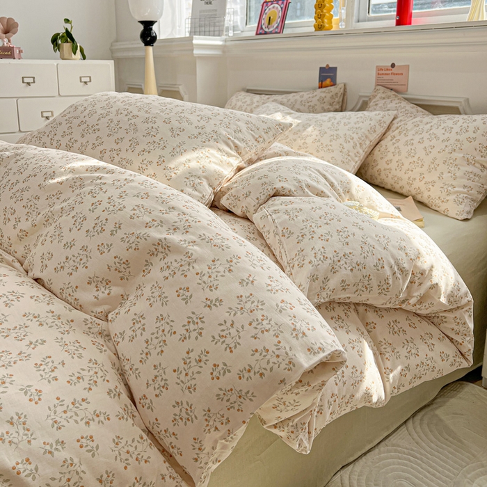 91家纺网 家纺一手货源 找家纺 亿梵家居 2026新款A类母婴级有氧纯棉印花双面全棉双层纱四件套-床拍图樱花漫野