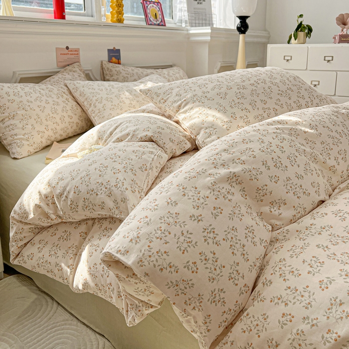 91家纺网 家纺一手货源 找家纺 亿梵家居 2026新款A类母婴级有氧纯棉印花双面全棉双层纱四件套-床拍图樱花漫野