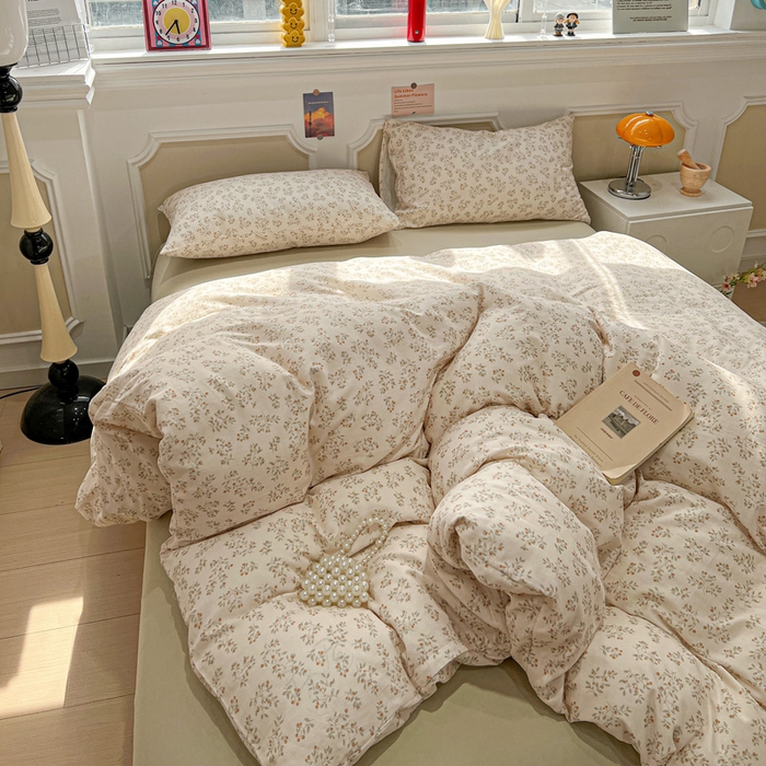 91家纺网 家纺一手货源 找家纺 亿梵家居 2026新款A类母婴级有氧纯棉印花双面全棉双层纱四件套-床拍图樱花漫野