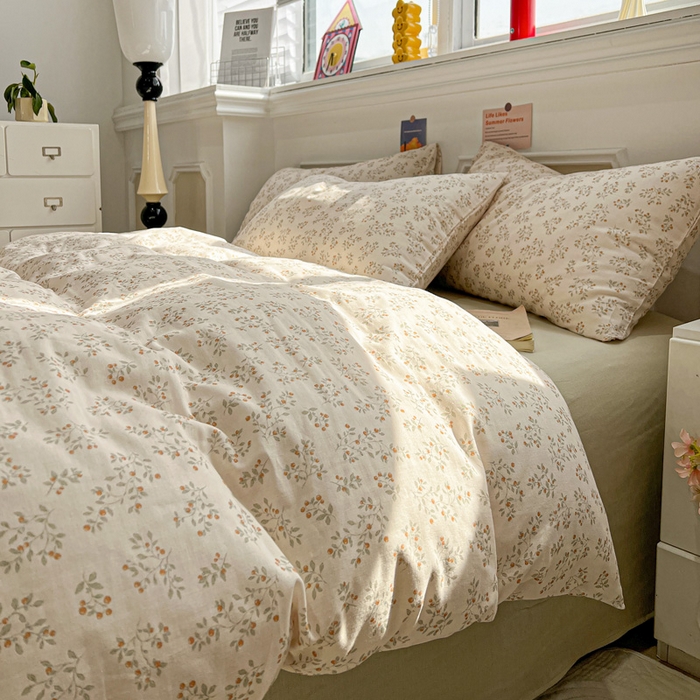 91家纺网 家纺一手货源 找家纺 亿梵家居 2026新款A类母婴级有氧纯棉印花双面全棉双层纱四件套-床拍图樱花漫野