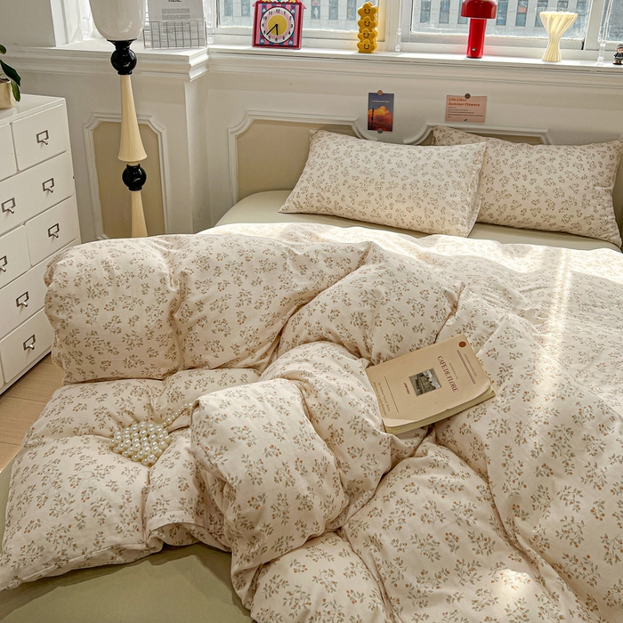 91家纺网 家纺一手货源 找家纺 亿梵家居 2026新款A类母婴级有氧纯棉印花双面全棉双层纱四件套-床拍图樱花漫野