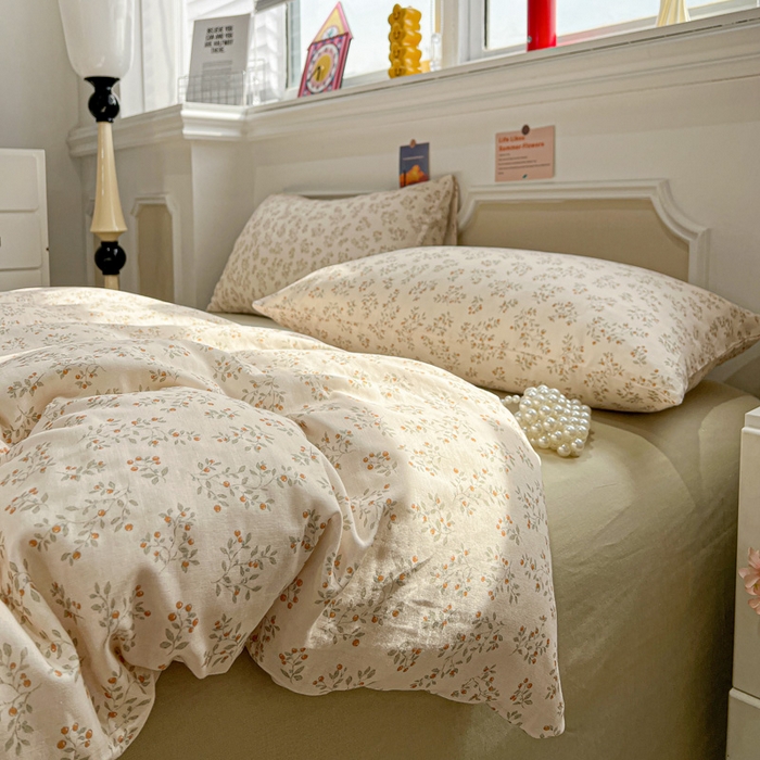 91家纺网 家纺一手货源 找家纺 亿梵家居 2026新款A类母婴级有氧纯棉印花双面全棉双层纱四件套-床拍图樱花漫野