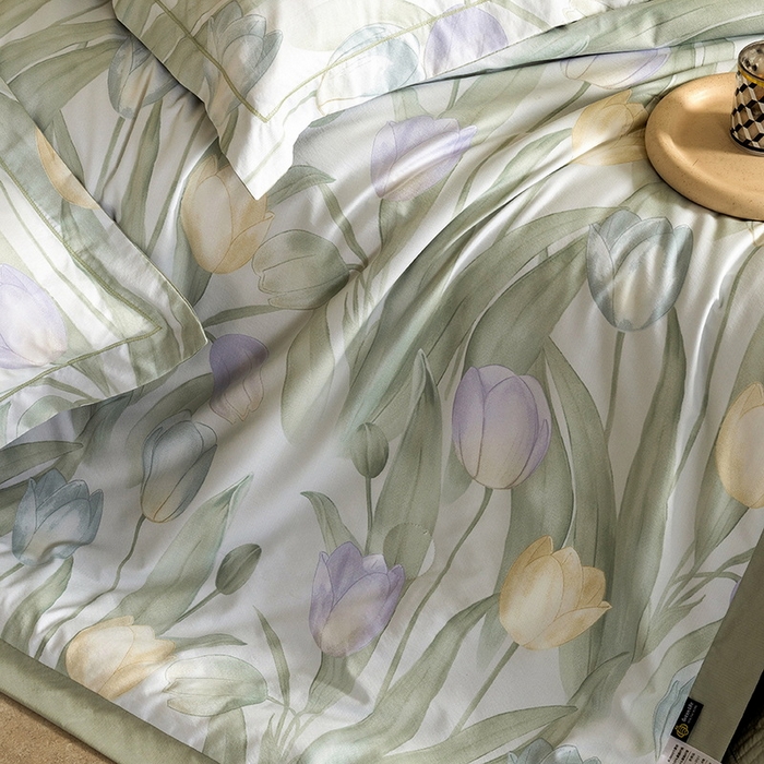 91家纺网 家纺一手货源 找家纺 立奥被业 2026新品冰丝棉夏被四件套竹节纱夏被四件套 翠袖黄冠-绿