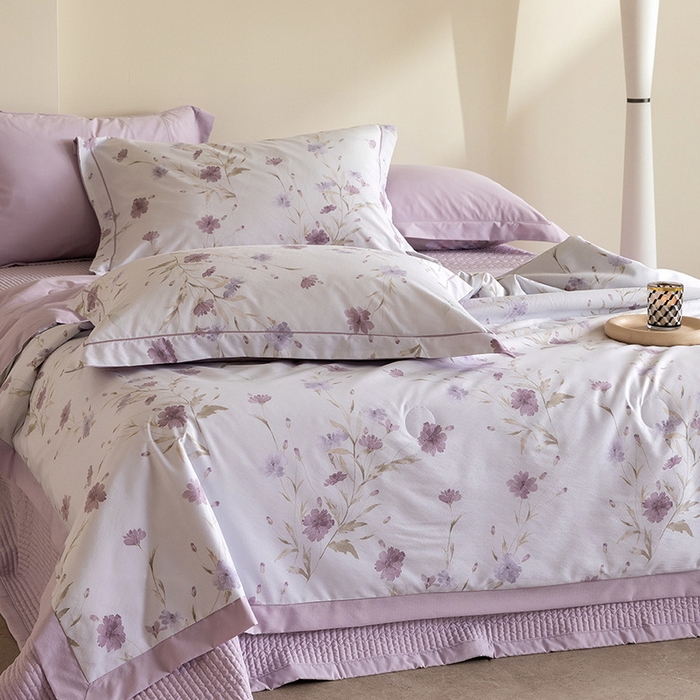 91家纺网 家纺一手货源 找家纺 立奥被业 2026新品冰丝棉夏被四件套竹节纱夏被四件套 翠韵春晓-粉