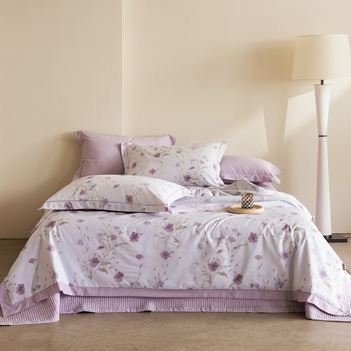 91家纺网 家纺一手货源 找家纺 立奥被业 2026新品冰丝棉夏被四件套竹节纱夏被四件套 翠韵春晓-粉