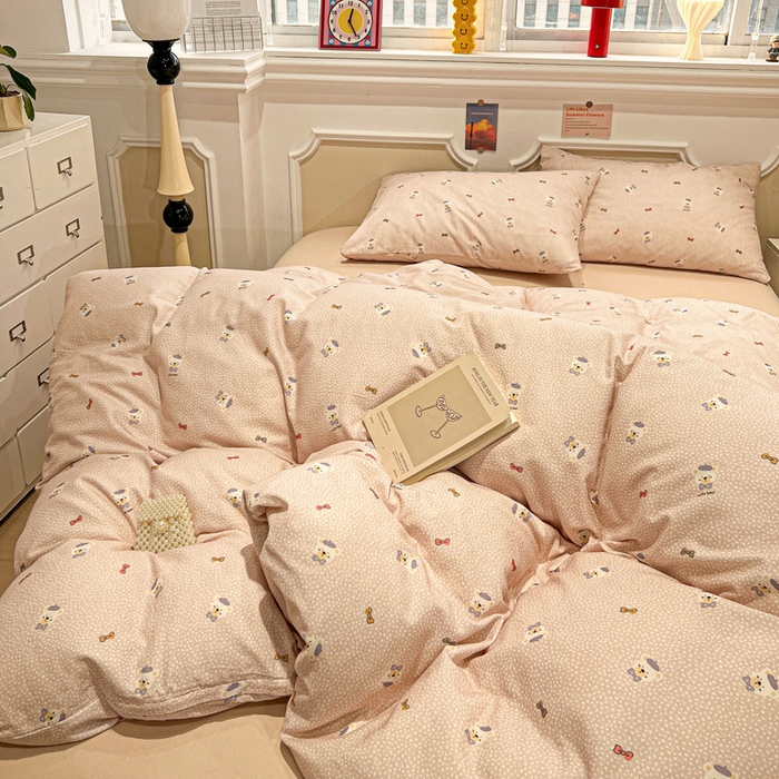 91家纺网 家纺一手货源 找家纺 亿梵家居 2026新款A类母婴级有氧纯棉印花双面全棉双层纱四件套-床拍图知梦