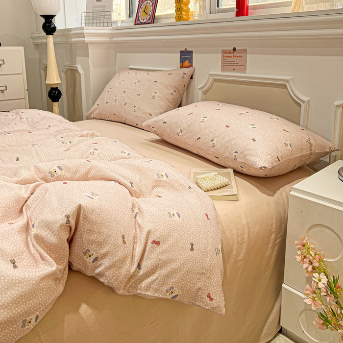 91家纺网 家纺一手货源 找家纺 亿梵家居 2026新款A类母婴级有氧纯棉印花双面全棉双层纱四件套-床拍图知梦